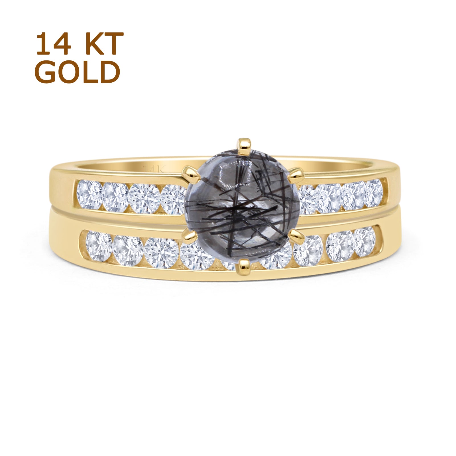 Two Piece Round Natural Rutilated Quartz Cathedral Ring