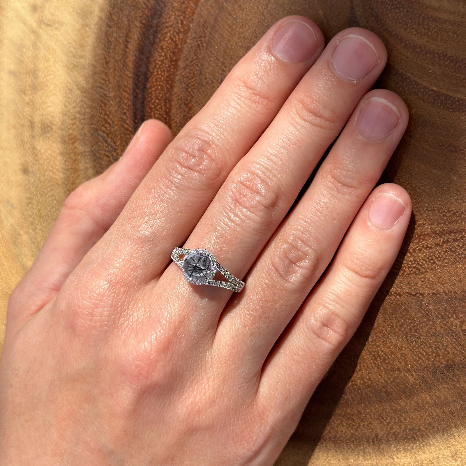 Round Halo Split Shank Gold Ring