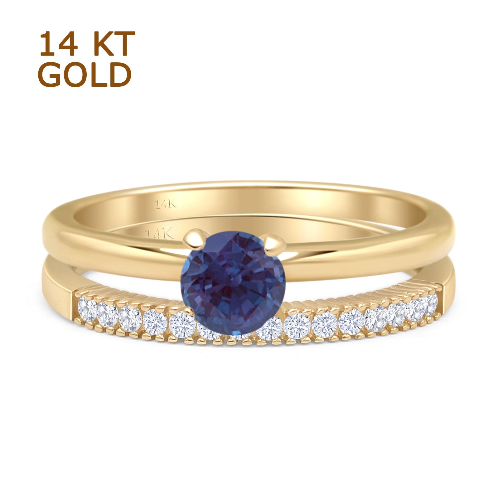 Two Piece Round Solitaire Bridal Gold Ring