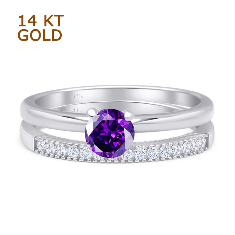 Two Piece Round Solitaire Bridal Gold Ring