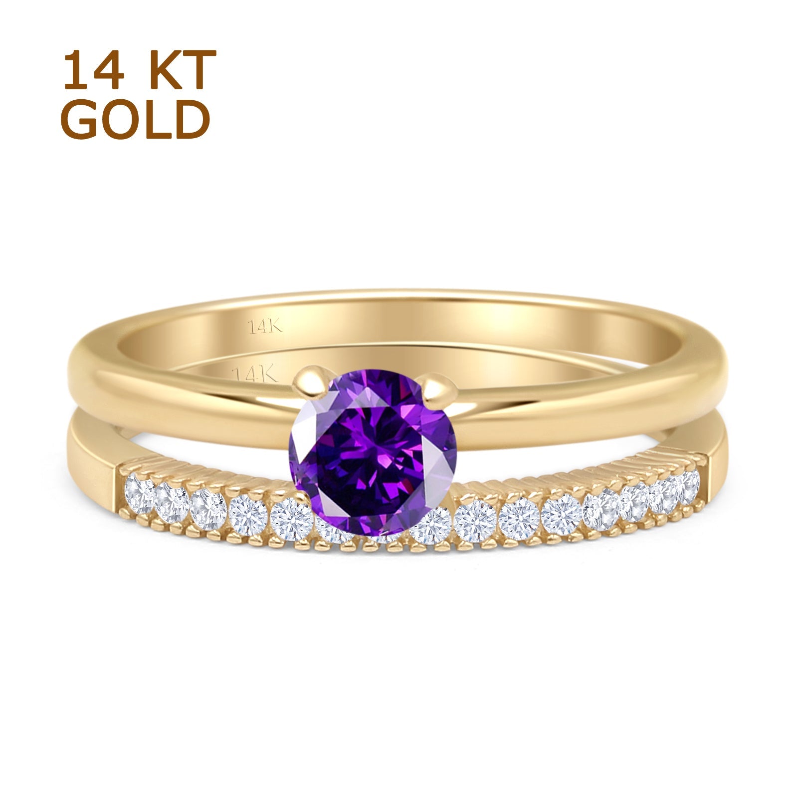 Two Piece Round Solitaire Bridal Gold Ring