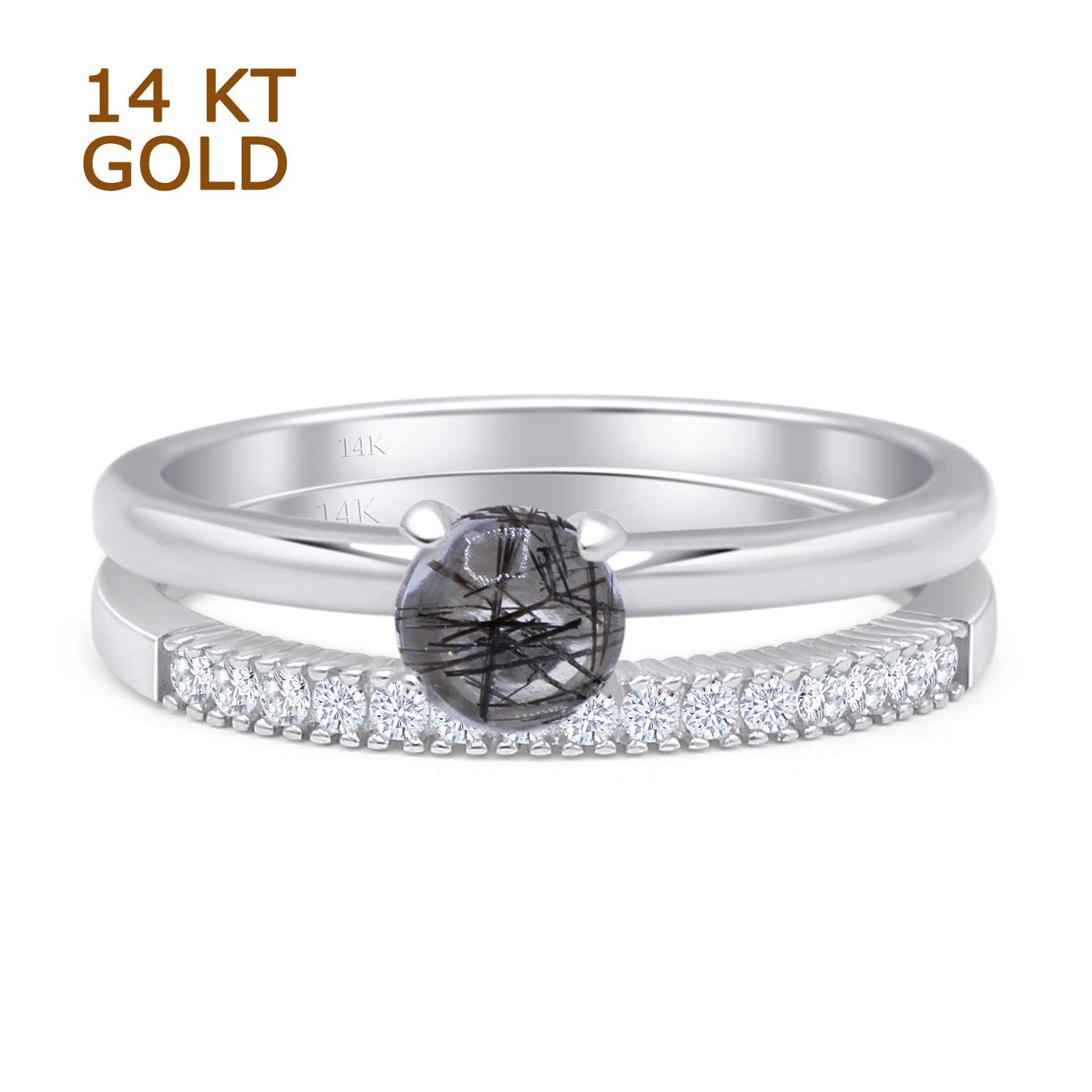 Two Piece Round Solitaire Bridal Gold Ring