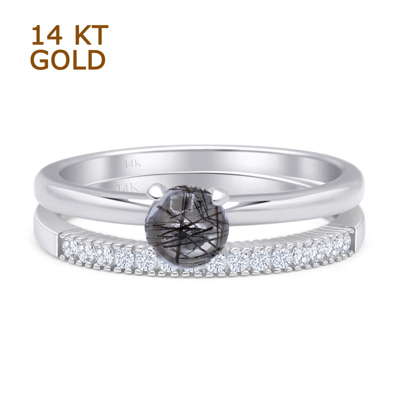 Two Piece Round Solitaire Bridal Gold Ring