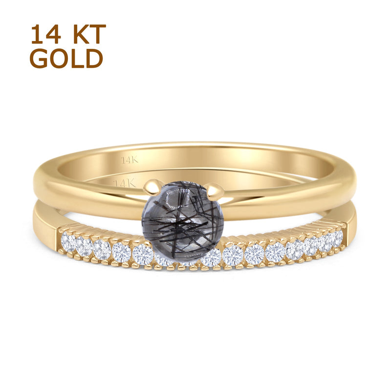 Two Piece Round Solitaire Bridal Gold Ring
