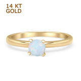 14K Yellow Gold Minimalist Round Lab Created White Opal Solitaire Ring