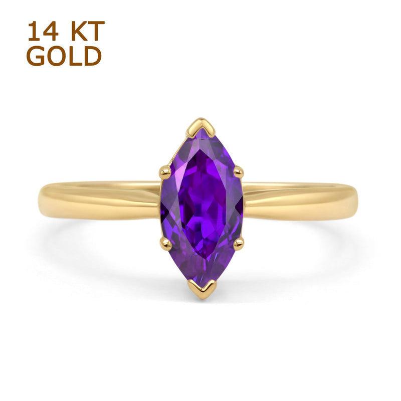 Marquise Amethyst CZ Solitaire Gold Ring