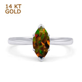 14K White Gold Art Deco Marquise Solitaire Lab Created Black Opal Ring
