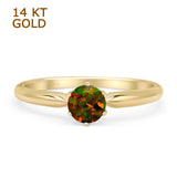 14K Yellow Gold Round Lab Created Black Opal Solitaire Ring