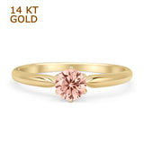 14K Yellow Gold Round Morganite CZ Solitaire Ring