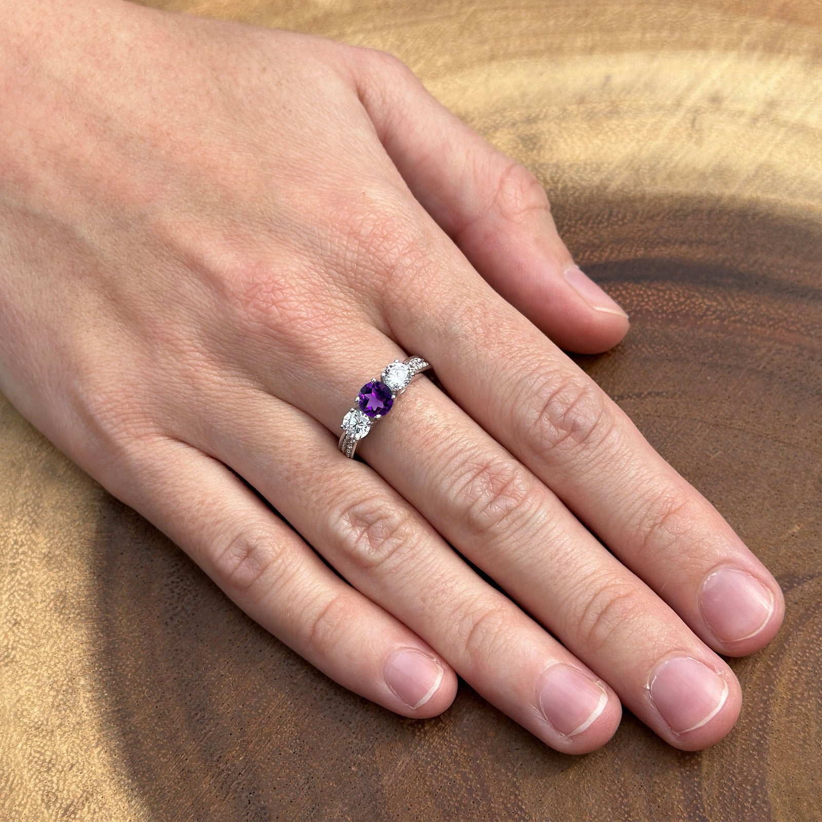 Three Stone Round Gold Ring