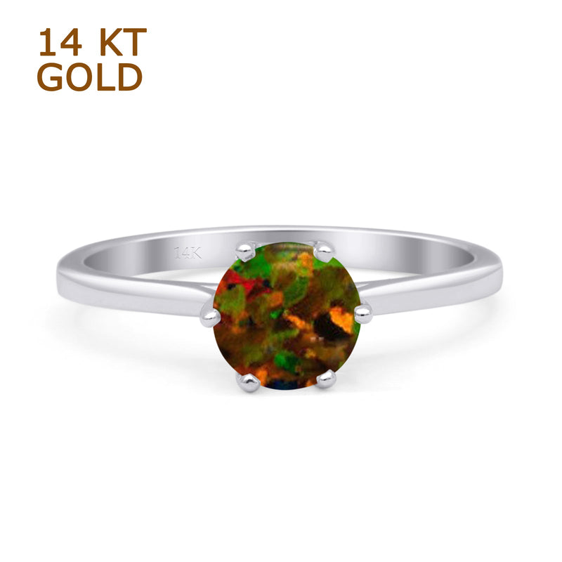 Round Lab Created Black Opal Solitaire Gold Ring