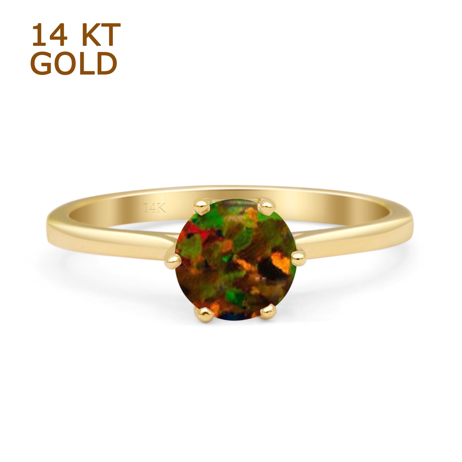 Round Lab Created Black Opal Solitaire Gold Ring