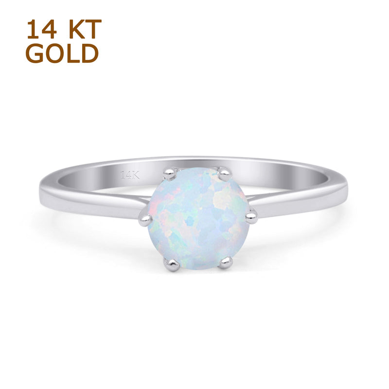 Round Lab Created White Opal Solitaire Gold Ring
