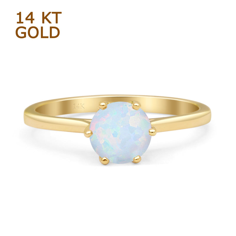 Round Lab Created White Opal Solitaire Gold Ring