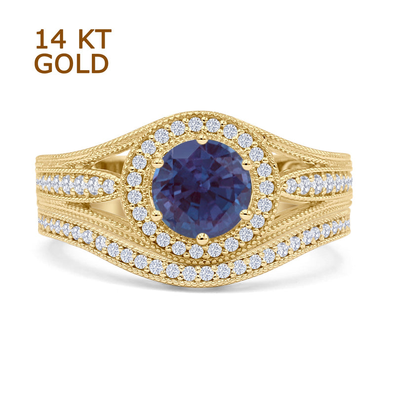 Two Piece Round Halo Split Shank Bridal Gold Ring