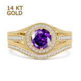 Two Piece Round Halo Split Shank Bridal Gold Ring