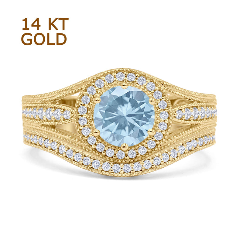 Two Piece Round Halo Split Shank Bridal Gold Ring