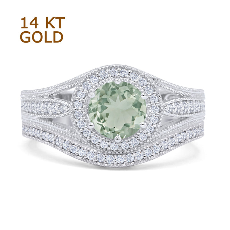 Two Piece Round Halo Split Shank Bridal Gold Ring