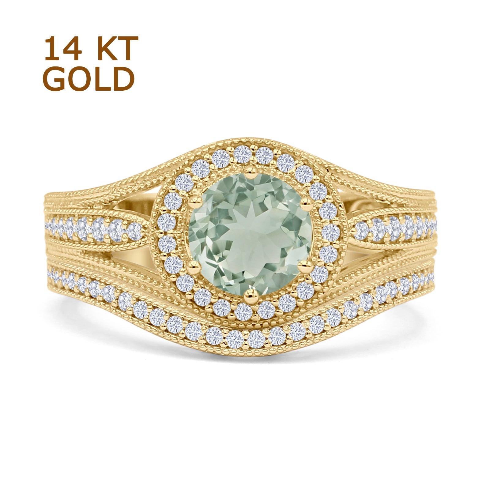 Two Piece Round Halo Split Shank Bridal Gold Ring