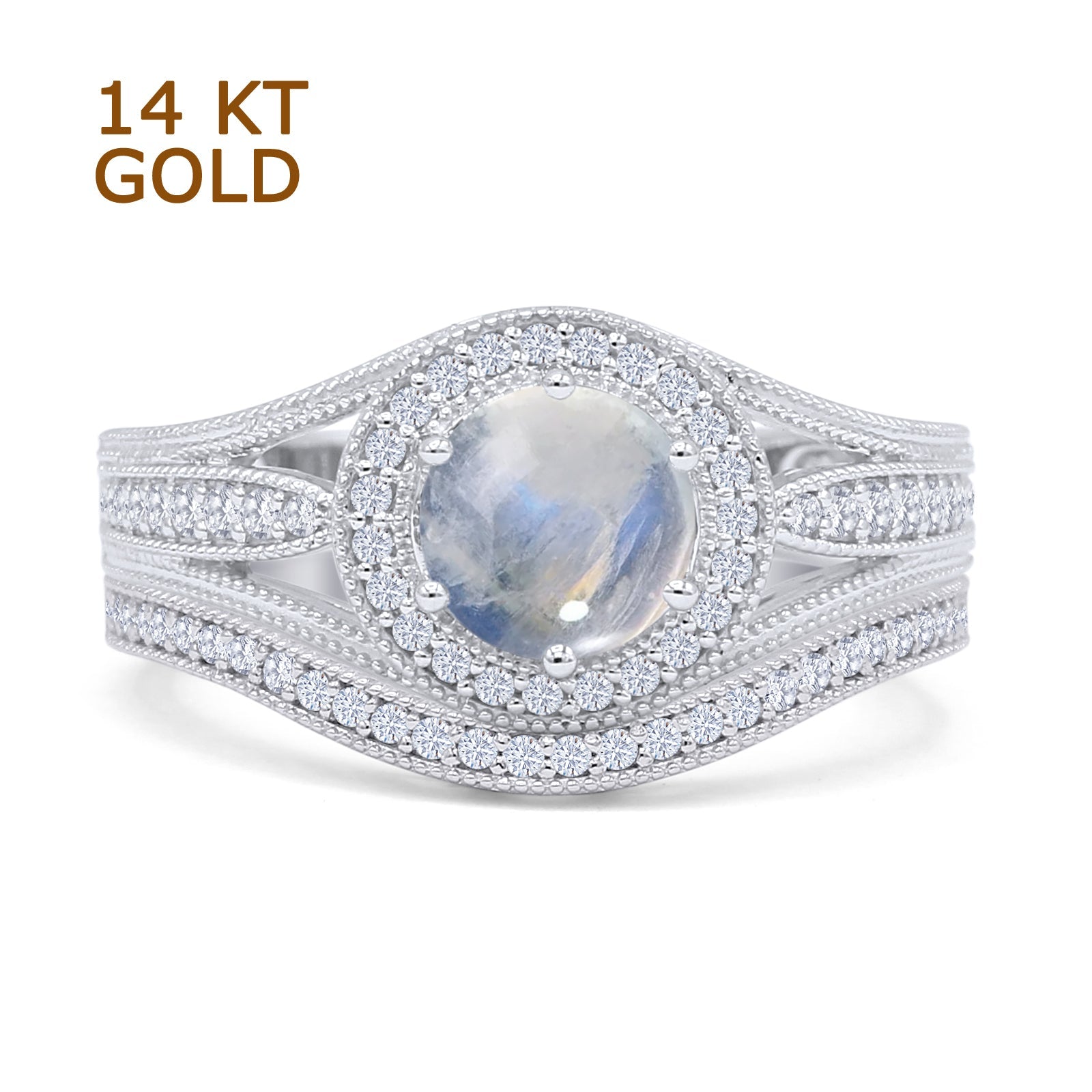 Two Piece Round Halo Split Shank Bridal Gold Ring