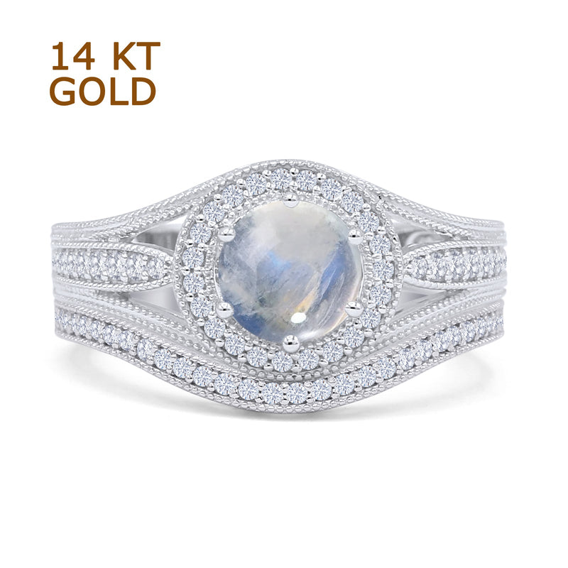 Two Piece Round Halo Split Shank Bridal Gold Ring