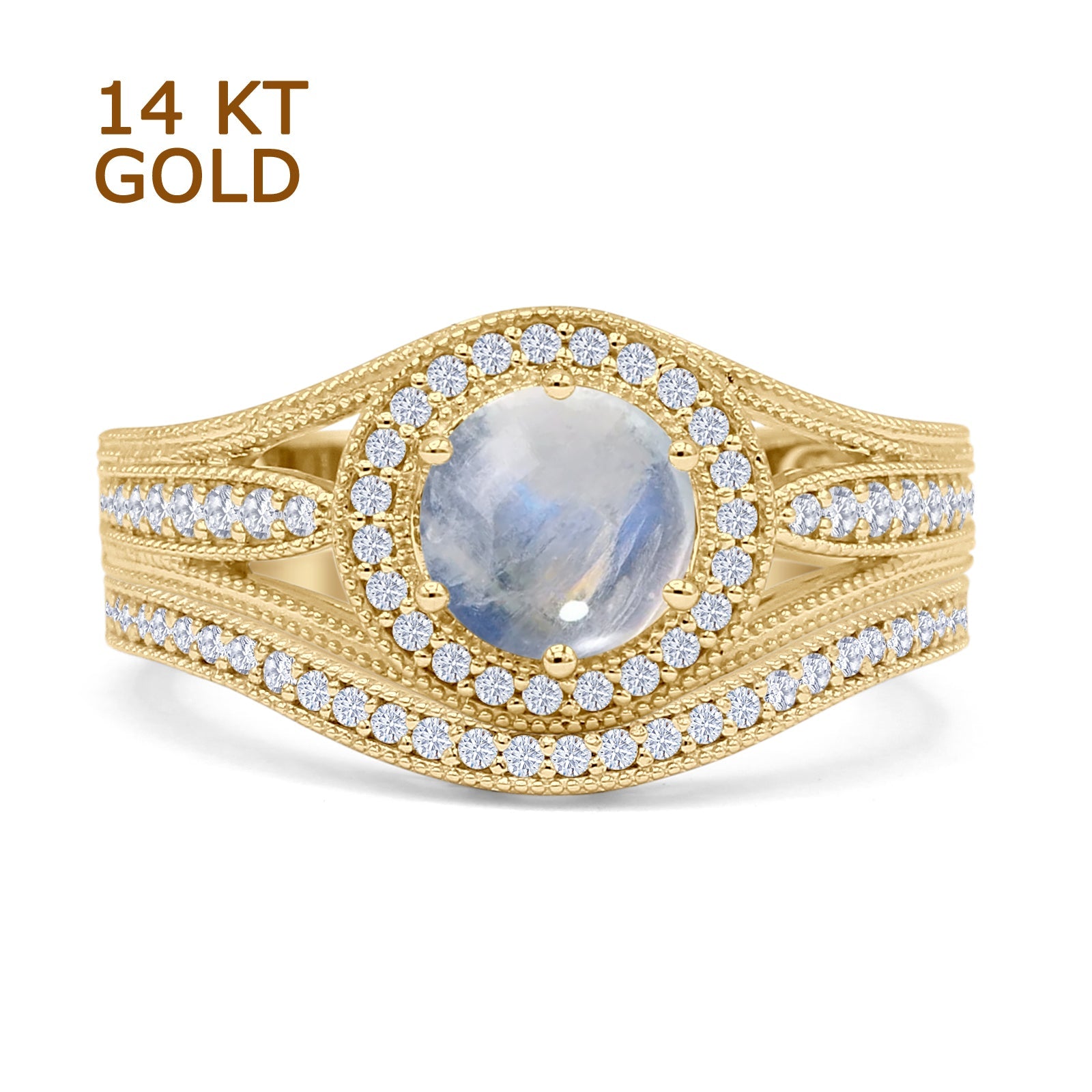 Two Piece Round Halo Split Shank Bridal Gold Ring