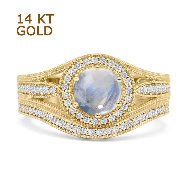Two Piece Round Halo Split Shank Bridal Gold Ring