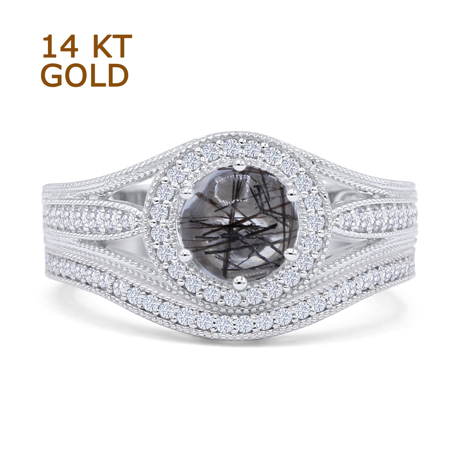 Two Piece Round Halo Split Shank Bridal Gold Ring