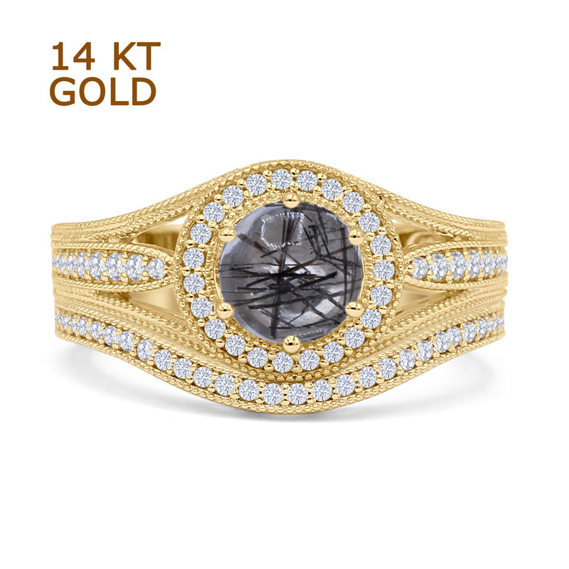 Two Piece Round Halo Split Shank Bridal Gold Ring