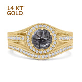 Two Piece Round Halo Split Shank Bridal Gold Ring