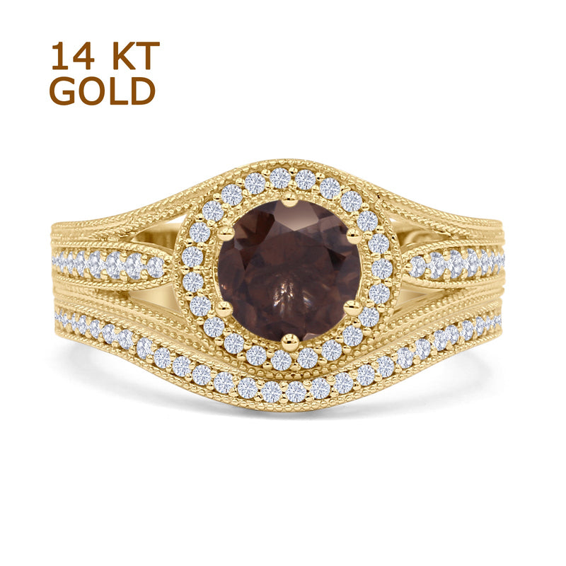 Two Piece Round Halo Split Shank Bridal Gold Ring