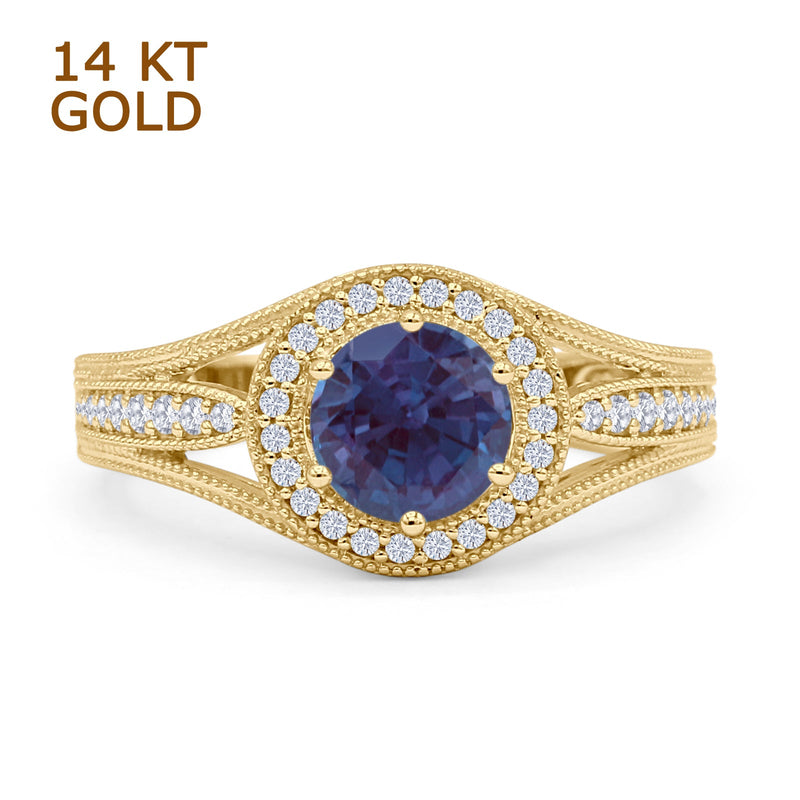 Round Halo Split Shank Bridal Gold Ring