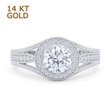 Round Halo Split Shank Bridal Gold Ring