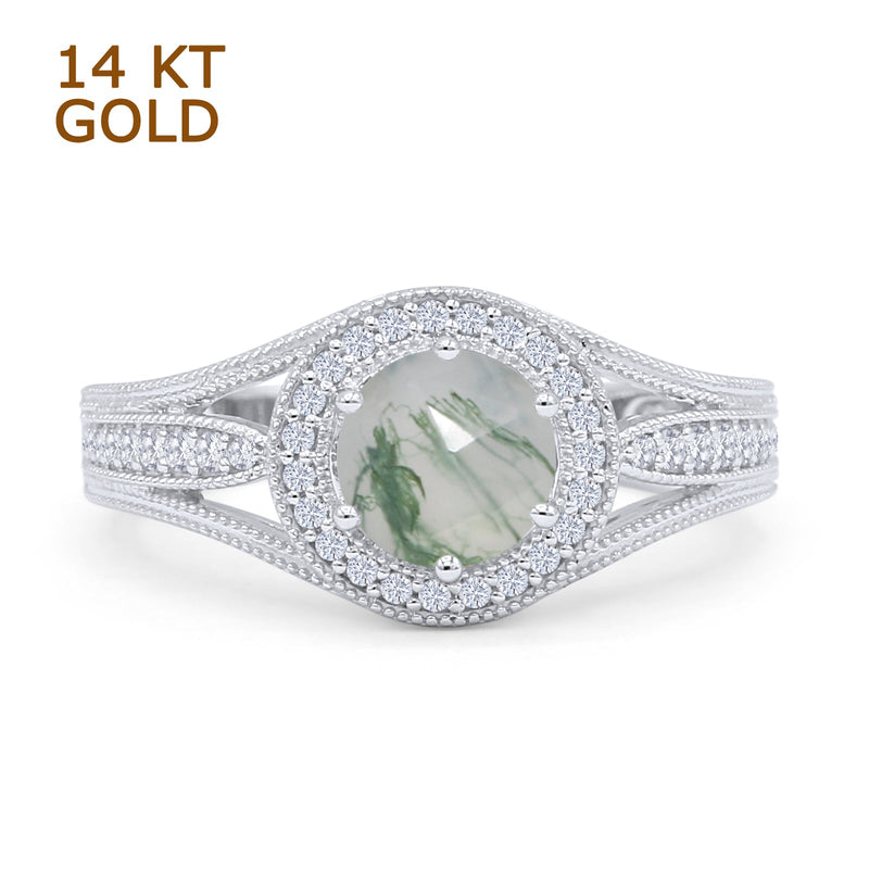 Round Halo Split Shank Bridal Gold Ring