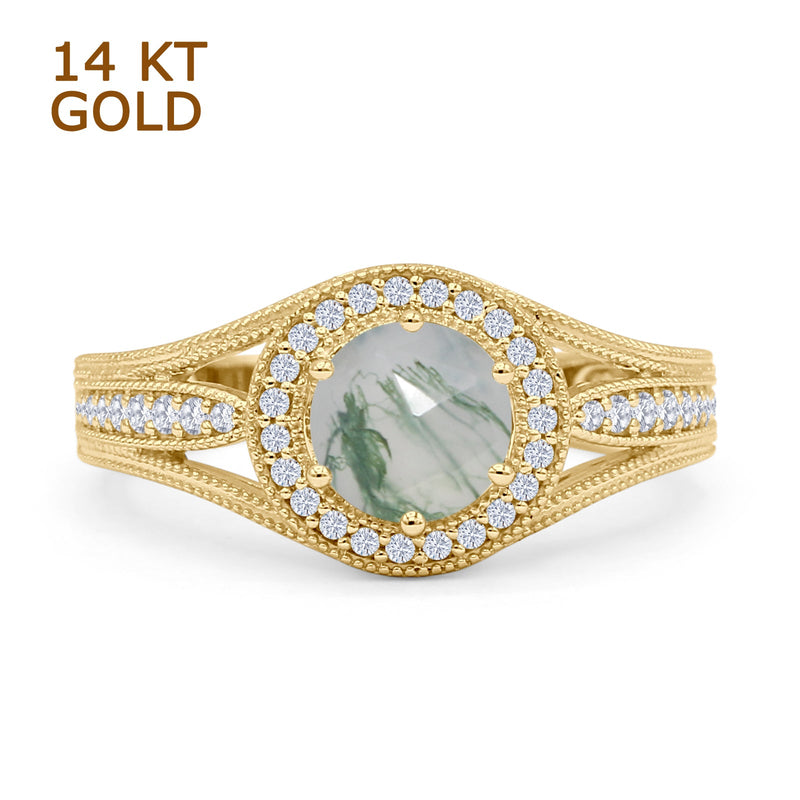 Round Halo Split Shank Bridal Gold Ring