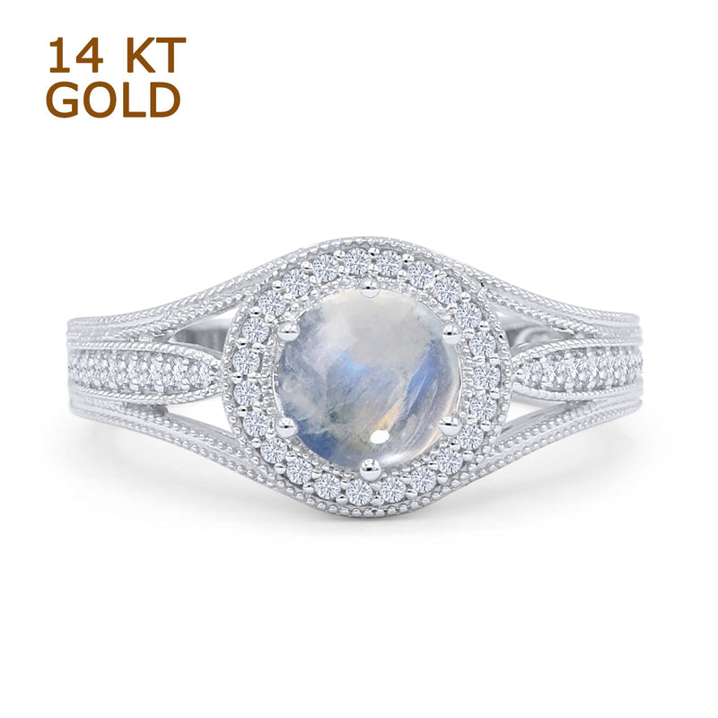 Round Halo Split Shank Bridal Gold Ring