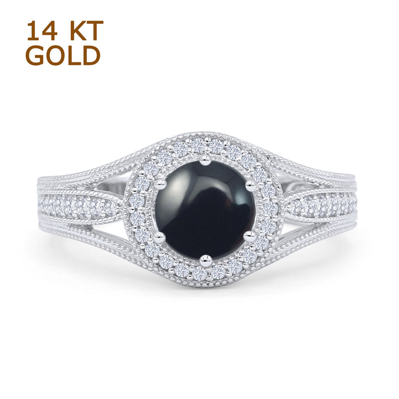 Round Halo Split Shank Bridal Gold Ring