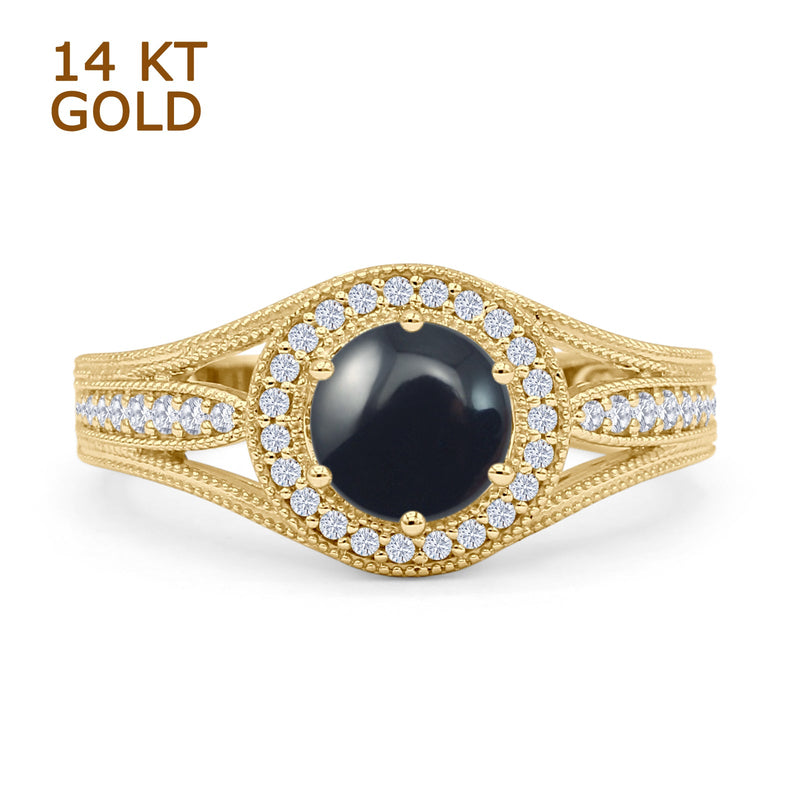 Round Halo Split Shank Bridal Gold Ring