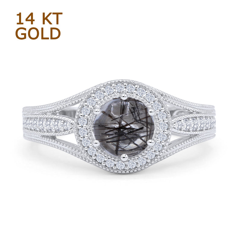 Round Halo Split Shank Bridal Gold Ring