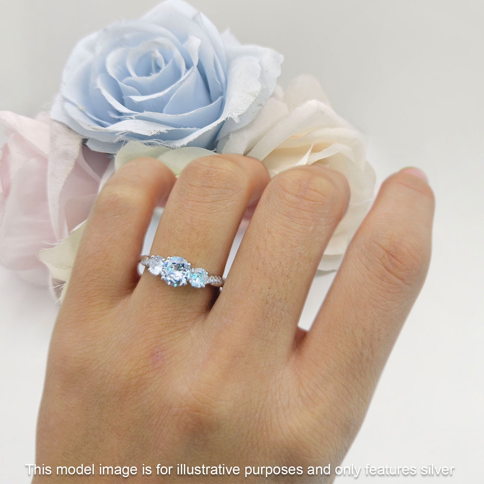 Infinity Round Three Stone Ring Cubic Zirconia 925 Sterling Silver