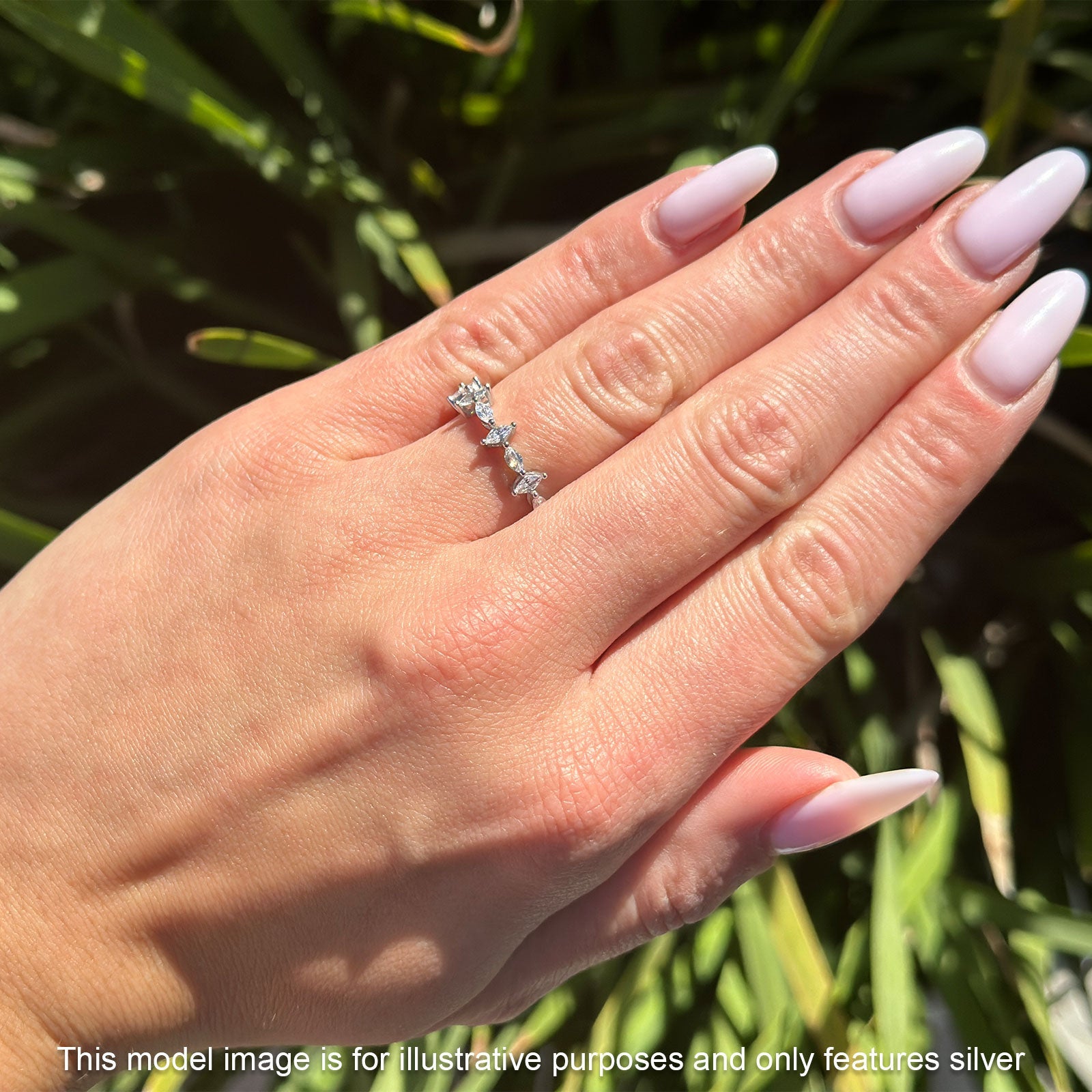 Minimalist 5mm Full Eternity Marquise Band Cubic Zirconia 925 Sterling Silver