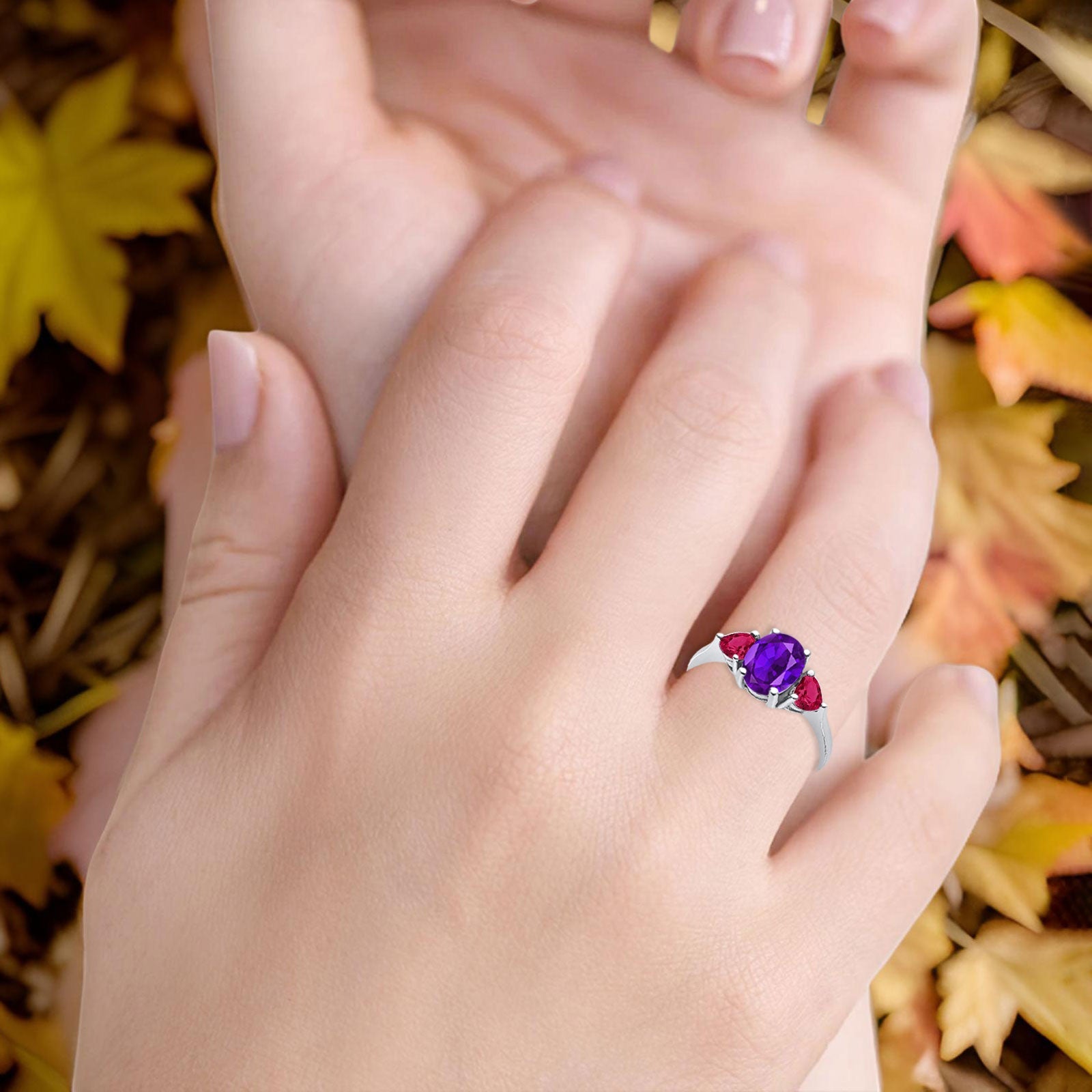 Three Stone Oval Natural Stone Trio Ring