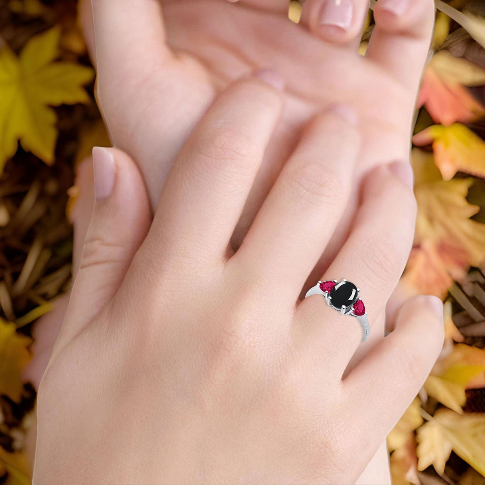Three Stone Oval Natural Stone Trio Ring