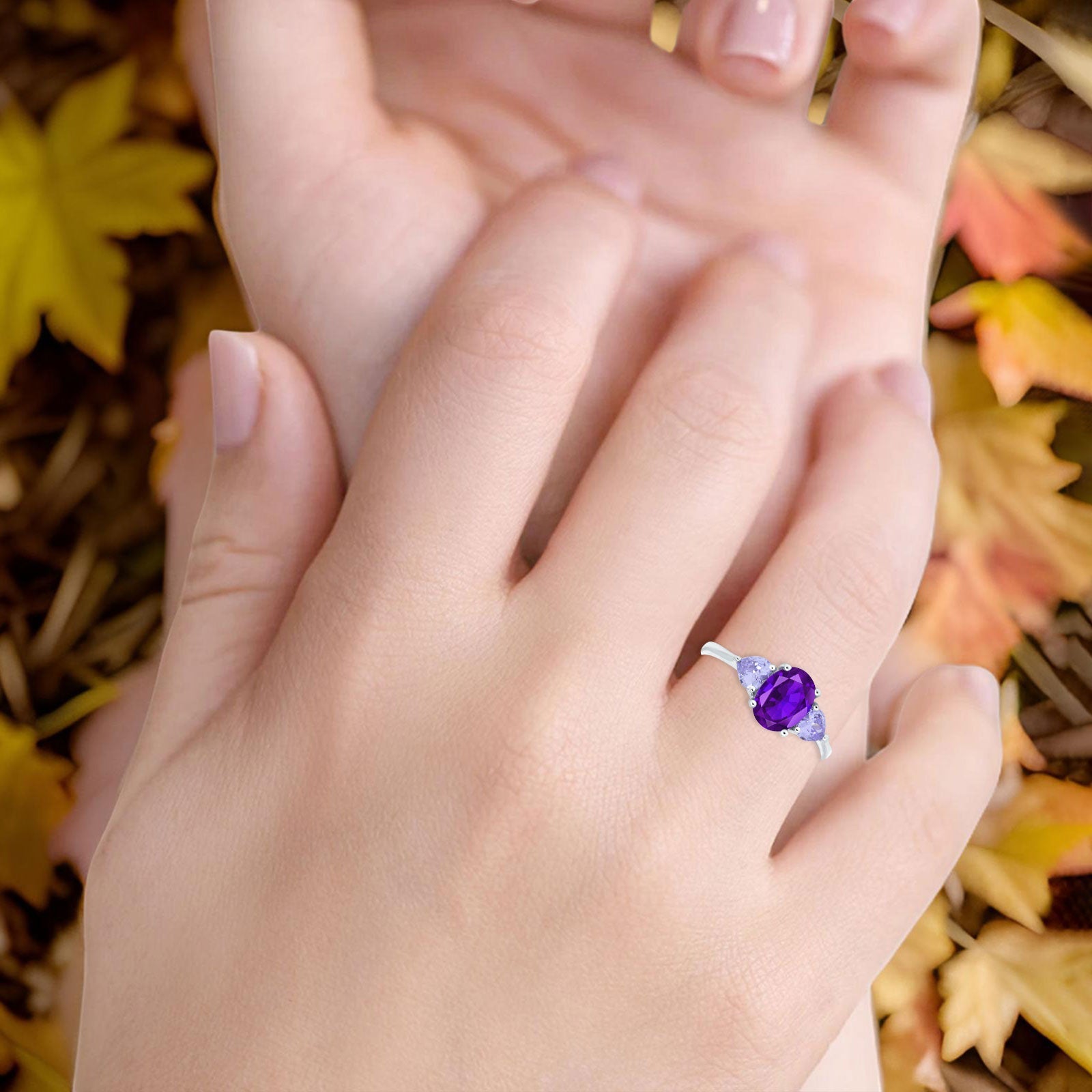 Art Deco Oval Natural Stone Trio Ring