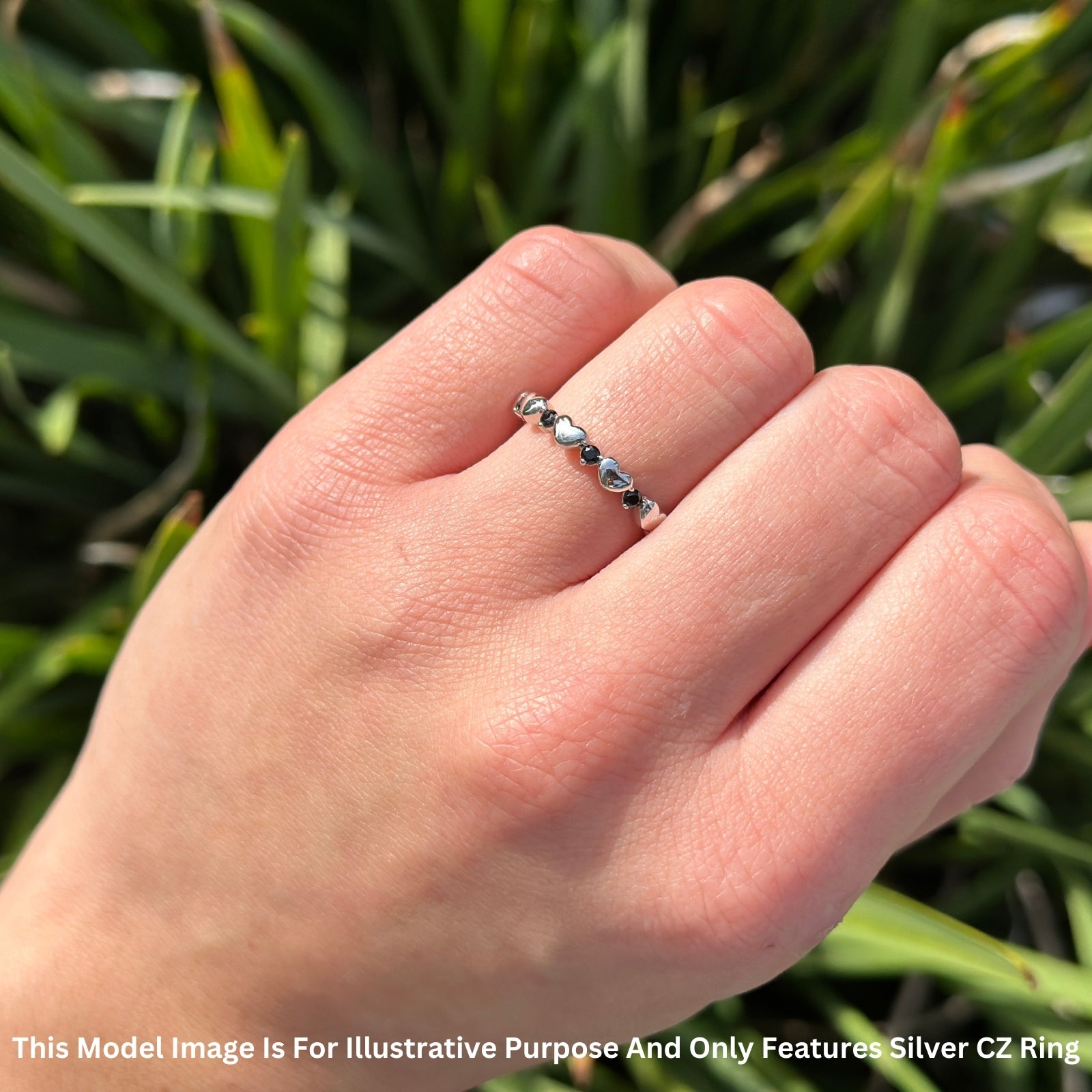 Round Black CZ 3mm Love Heart Ring 925 Sterling Silver