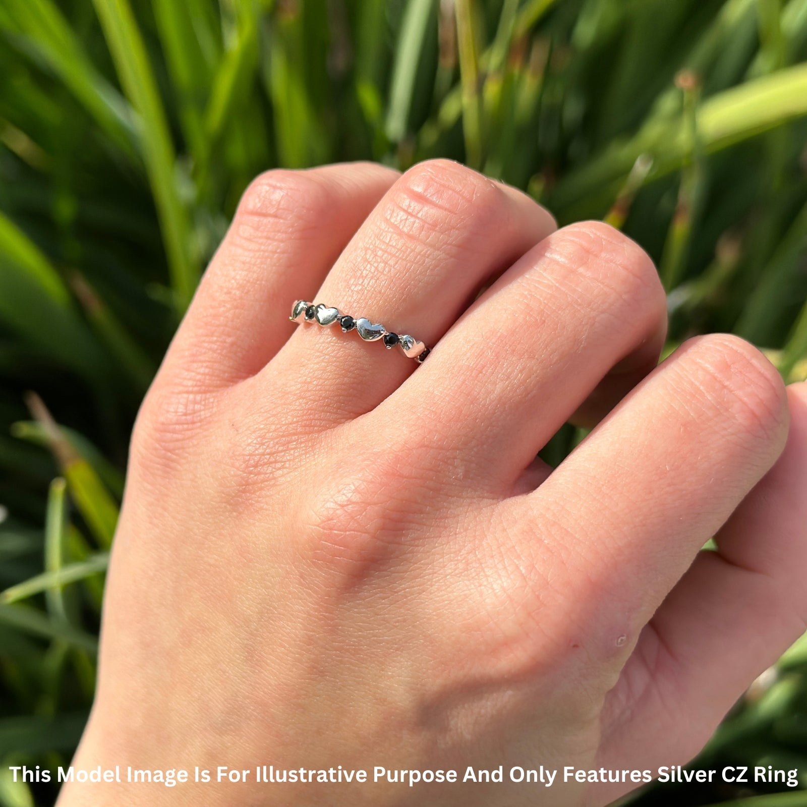 Round Black CZ 3mm Love Heart Ring 925 Sterling Silver