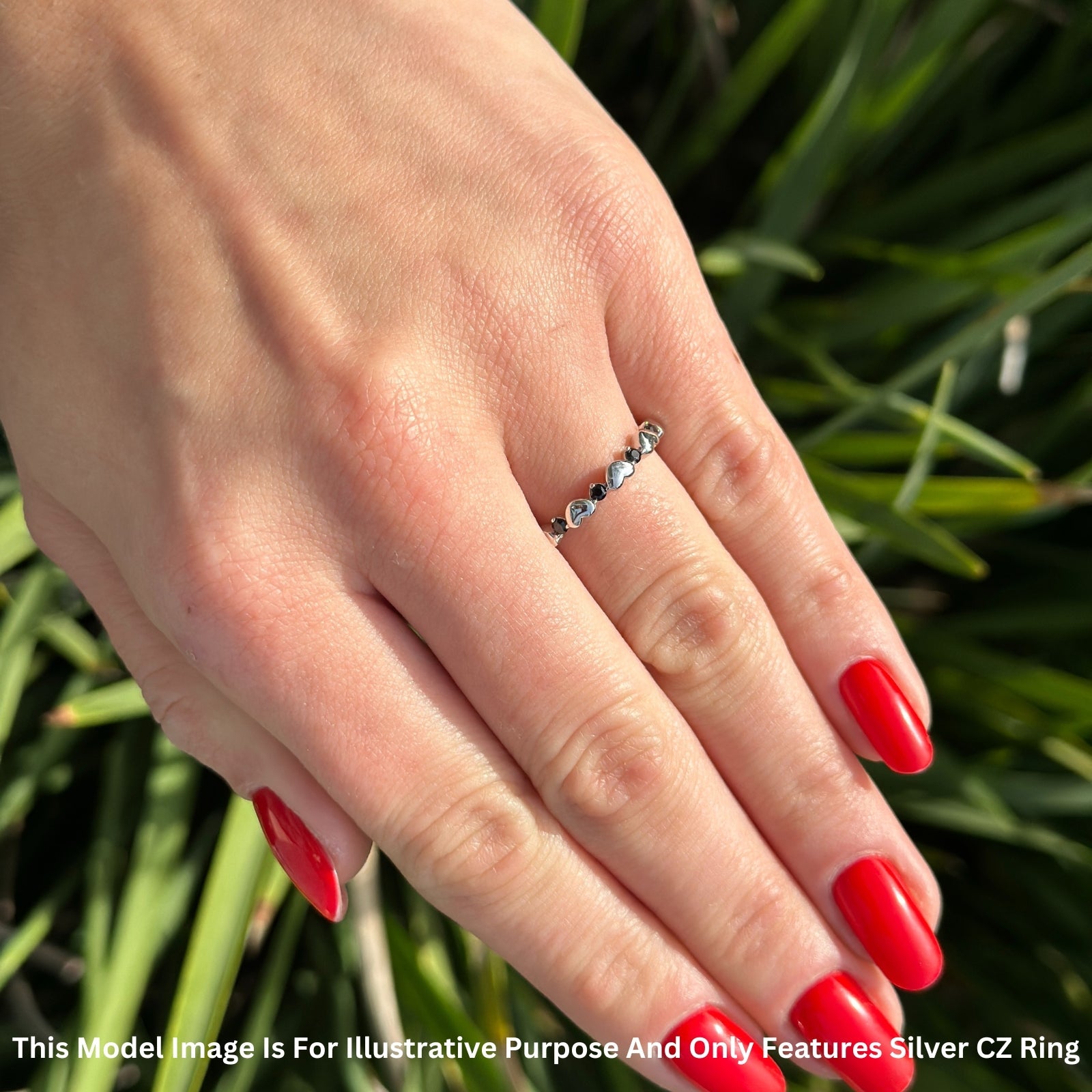 Round Black CZ 3mm Love Heart Ring 925 Sterling Silver