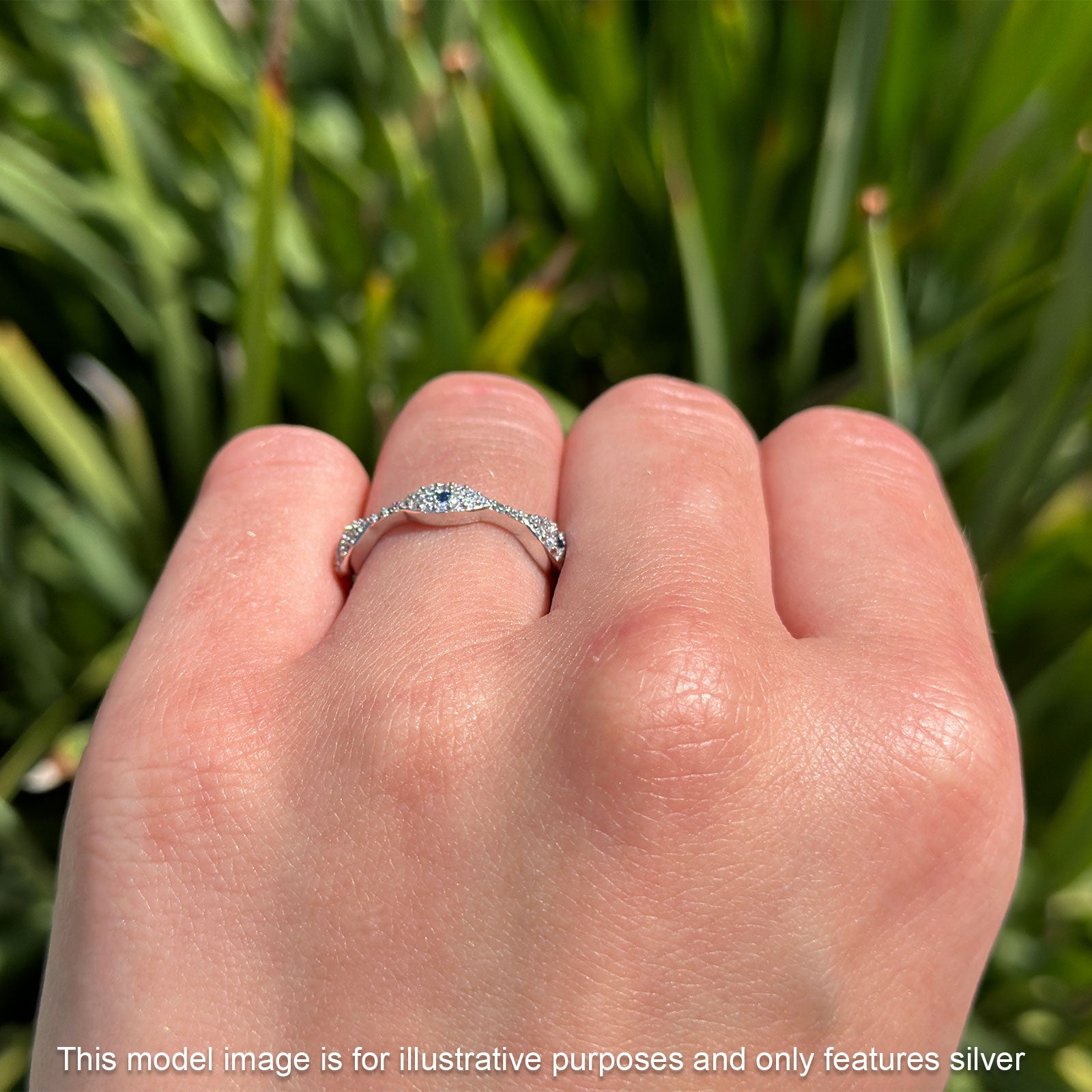 Art Deco 4mm Evil Eye Marquise Band Cluster Cubic Zirconia 925 sterling Silver