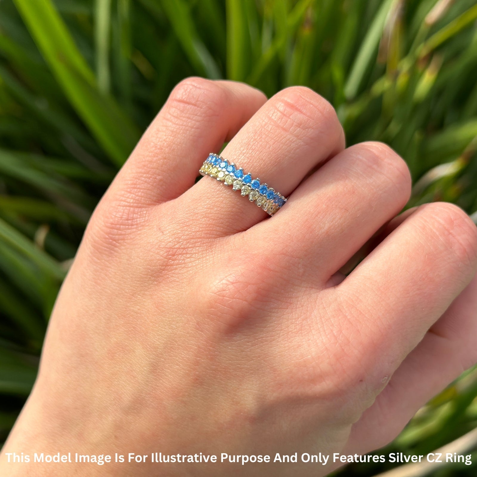 Half Eternity 5mm Blue CZ & Yellow CZ Wedding Band 925 Sterling Silver