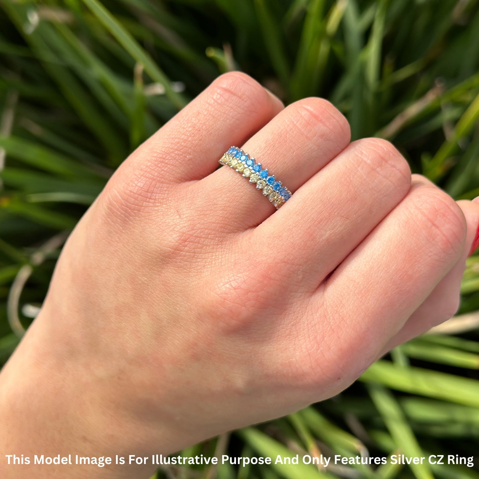 Half Eternity 5mm Blue CZ & Yellow CZ Wedding Band 925 Sterling Silver